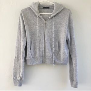Brandy Light Grey Crystal Cropped Hoodie